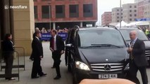 Hillary Clinton is booed as she arrives at Swansea University