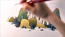 Watercolor Illustration House with garden with colored pencils speed painting by Iraville