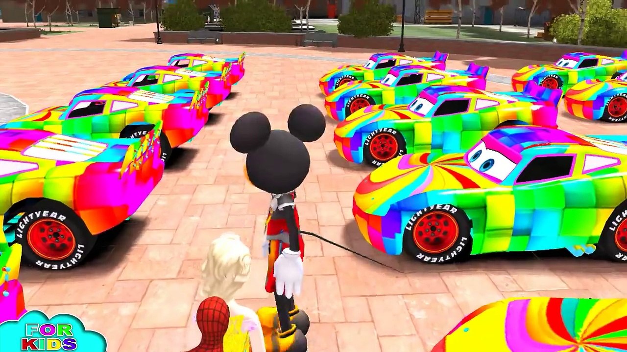 Mickey Mouse Meets Frozen Elsa Angry Birds Spiderman & Rainbow Lightning McQueen - Nursery Rhymes
