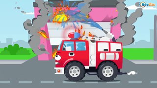 White Ambulance Car Rescue in the City w Fire Truck - Learn Cars & Trucks Cartoon for children