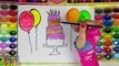Learn Colors for Kids and Hand Color Watercolor Birthday Cake Balloons Coloring Pages - Quiet