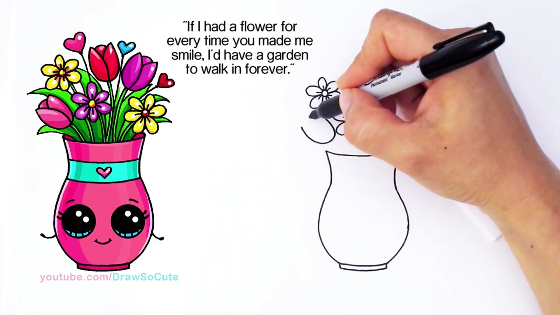 How To Draw A Vase With Flowers And Cute Card Step By Step Sweet