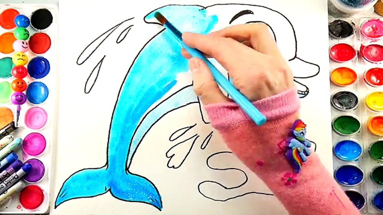 How to Draw a DOLPHIN Sea Animals Coloring Page to Learn Colors for Children