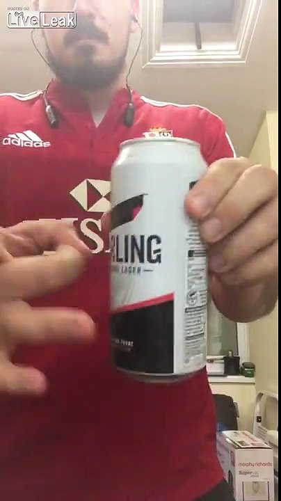 Idiot Tries To Smash Full Beer Over Head, Fails Miserably