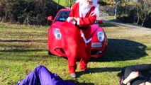 Santa Claus DRIVING Spidermans Car? w/ Frozen Elsa Maleficent Joker Snow White Hulk Vampire TOYS!
