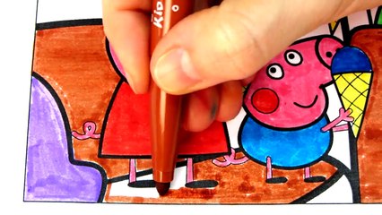 Peppa Pig with Her Family Eating Ice Cream in Car Coloring Book Pages Video For Kids