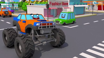 Color Truck With Monster Truck helped Excavator - Construction Kids Cartoon | Cars & Trucks Stories