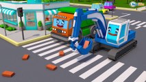 Giant Bulldozer & Yellow Excavator digging in the Big City 3D Children Video Cars & Trucks Stories