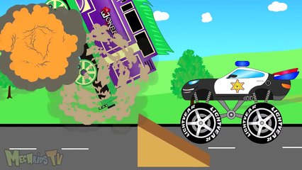 Police Monster Truck Vs Jocker Train - Monster Trucks For Children - Kids Video