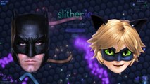 Slither.io Batman vs Cat Noir batalha jogo da cobrinha gigante snake TOTOYKIDS