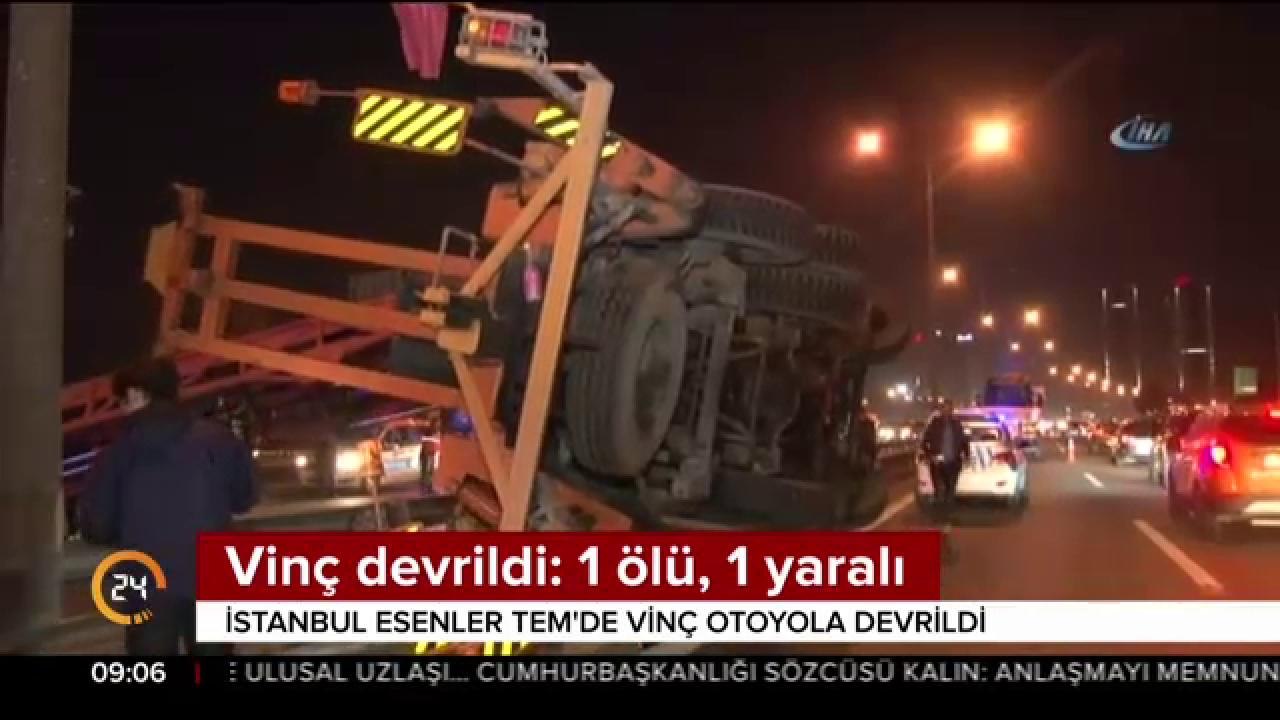 Vinç otoyola devrildi