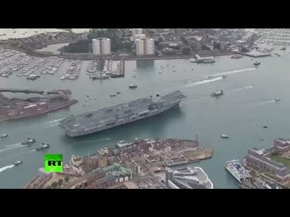 AERIAL: UK’s HMS Queen Elizabeth flagship carrier sails into Portsmouth