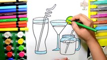 Draw Color Paint JUICES of Orange, Lemon, Strawberry Coloring Pages and Learn Colors for Kids