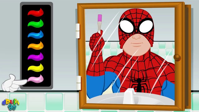 Learn colors with Teeth Brush and Spiderman, Hulk, Supergirl | Clean teeth kids!!