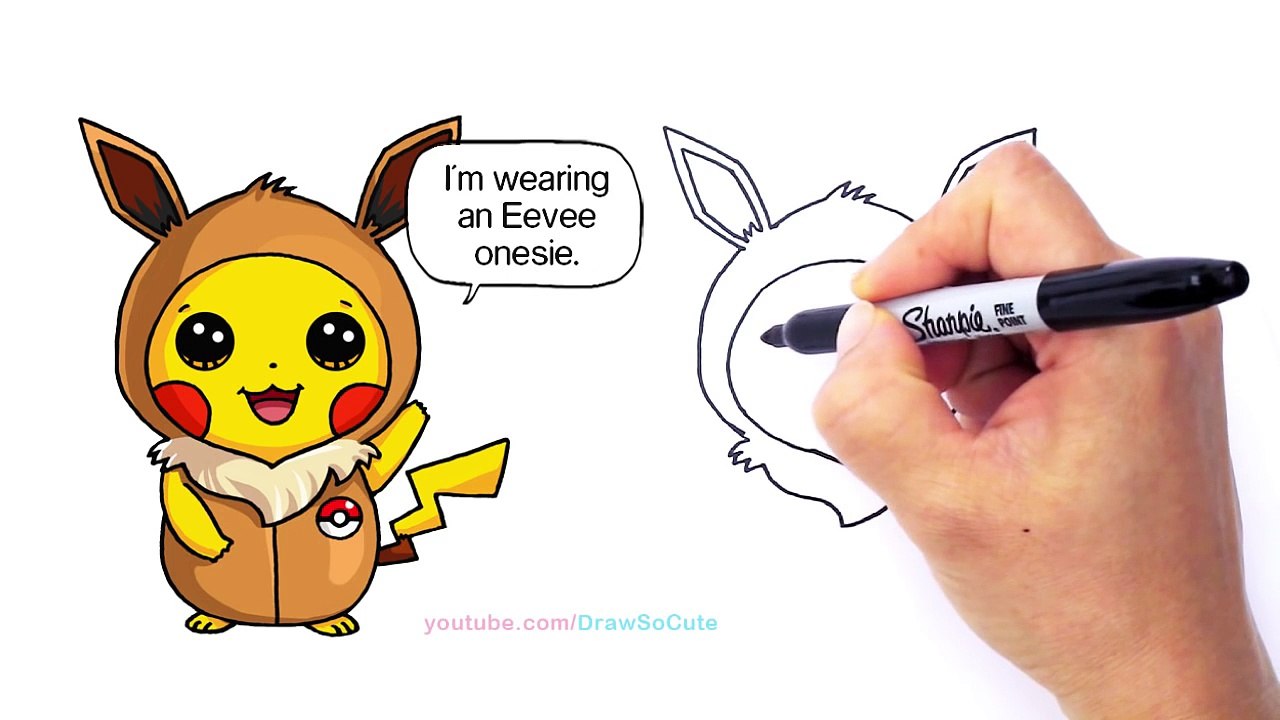 Pokemon CHALLENGE - How to Draw Pikachu in Eevee Onesie step by step