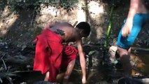 Primitive Spear Fishing - Two Boys Make Bamboo Fish Spear (That Works) - Catch n Cook
