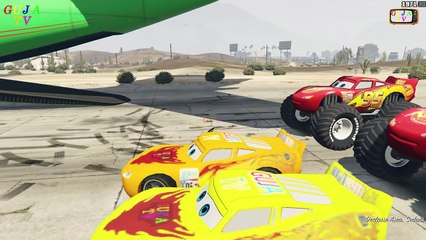 Green SPIDERMAN Color Disney Cars Lightning McQUEEN and Big Super Cargo Plane crash