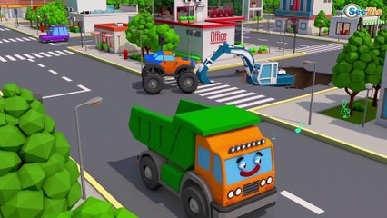 The Excavator and Giant Truck w Monster Truck in the city | 3D Kids Animation Cars & Trucks Stories
