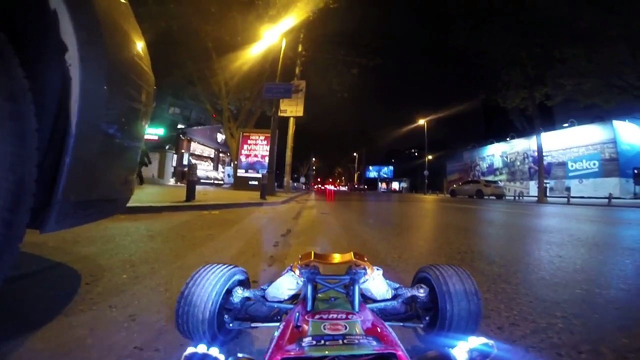 Driving a RC car at night in real car traffic