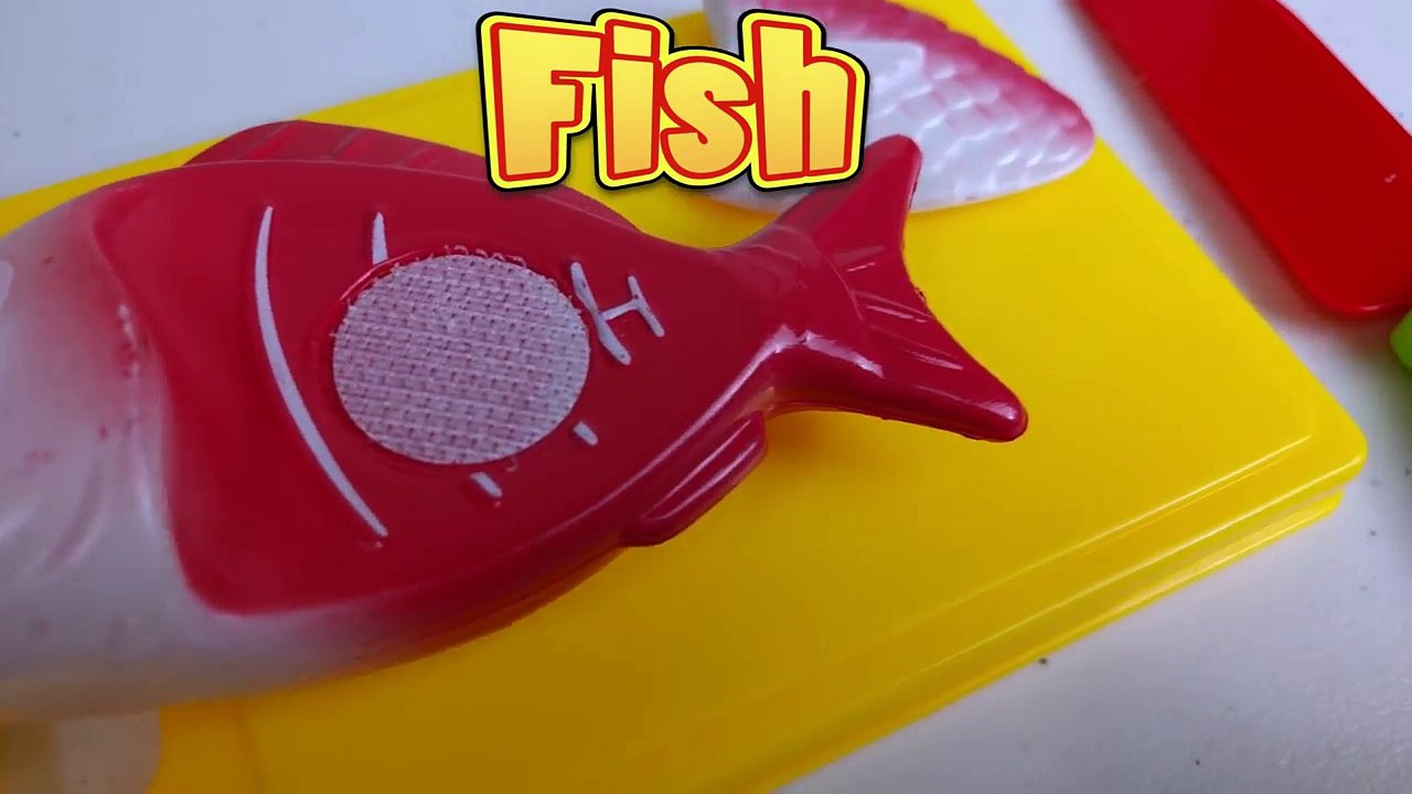 Learn Food Names with Cutting Plastic Velcro Food | Vegetables, Fruit, and Fish Toys with Spiderman!