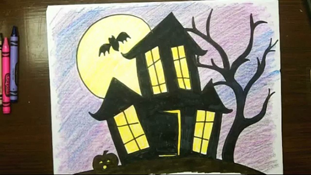 Drawing: How To Draw a Haunted House, step by step - easy!
