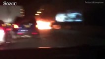 Kız arkadaşını yanan arabada bırakıp taksiyle kaçtı