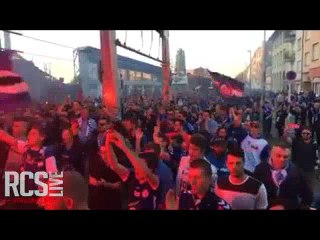 Cortège des supporters strasbourgeois avant RC Strasbourg - Olympique de Marseille