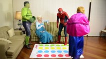 Spiderman vs Frozen Elsa TWISTER GAME Prank w/ Frozen Anna, Hulk! Real Life Superheroes Funny