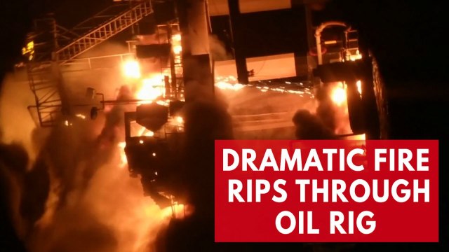 Dramatic telescope footage shows fire tearing apart Louisiana oil rig