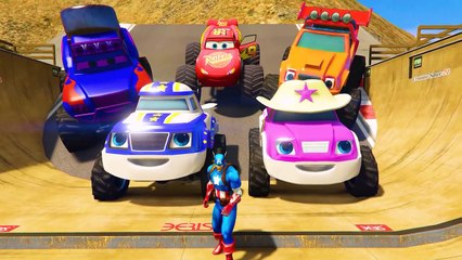 MONSTER TRUCK BLAZE and Starla Disney cars Lightning McQueen Extreme Jumping