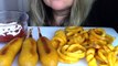 ASMR Eating Sounds Corn Dogs & Curly Fries