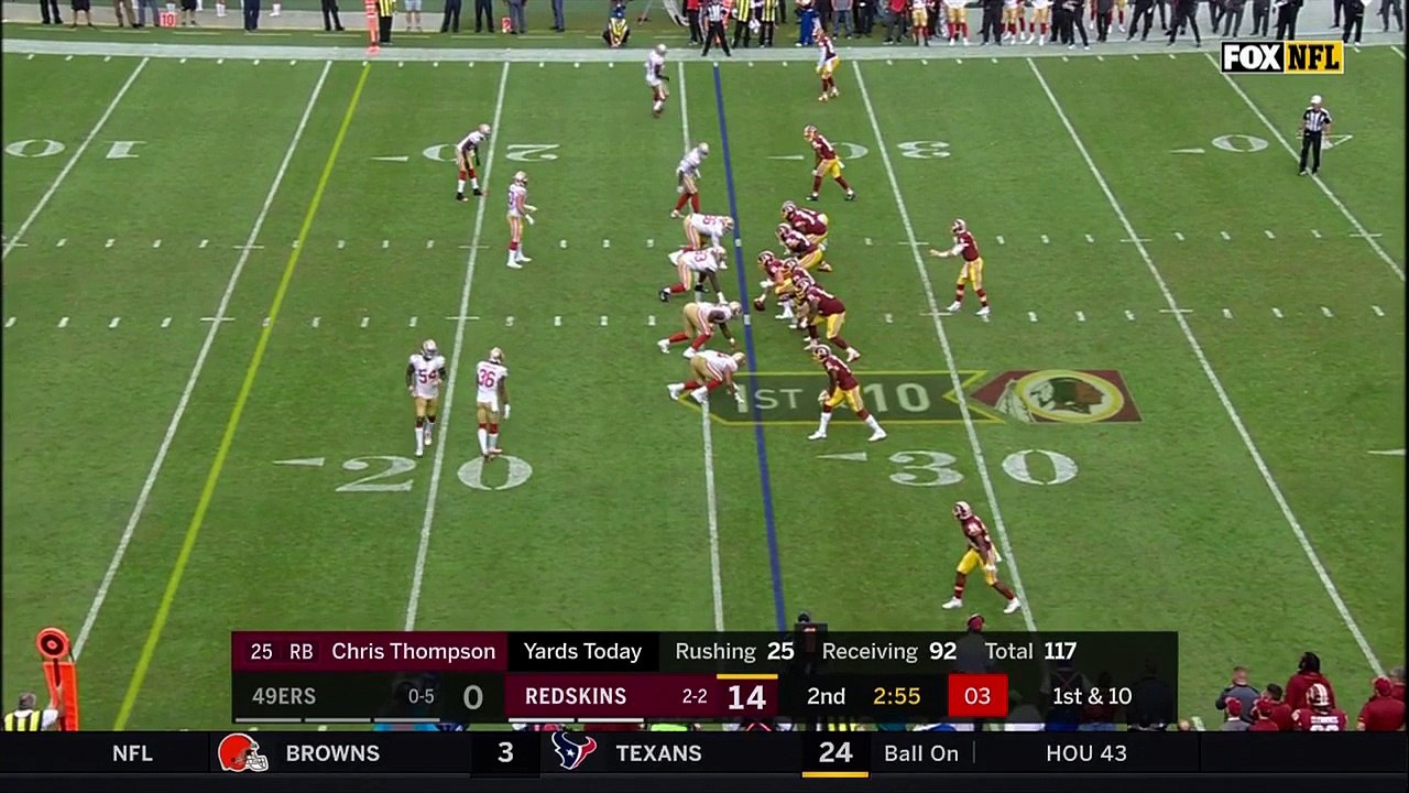 San Francisco 49ers rookie defensive end Solomon Thomas sacks Washington Redskins quarterback Kirk Cousins