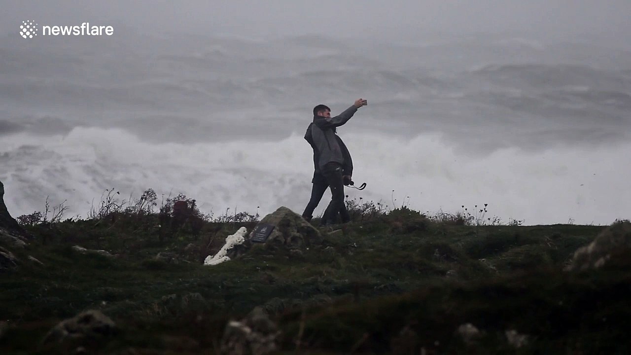 Couple takes selfies as Storm Ophelia hits Northern Ireland