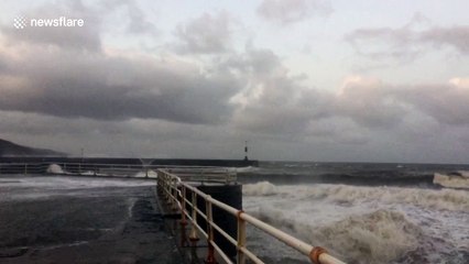 Massive waves batter Aberystwyth seawall