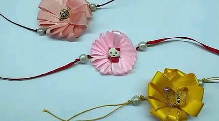Diy How to make Easy Ribbon Flower Rakhi in 5 Minutes
