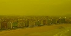 Aerial Footage Shows Eerie Yellow Sky Over Gijon as Spanish Wildfires Burn