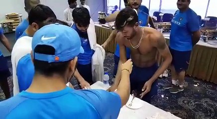 Indian team celebrating Hardik pandyas birthday