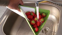 This cutting board can be folded origami-style into a collander