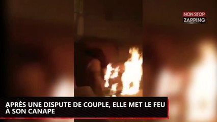 Après une dispute conjugale, une femme met le feu à son canapé (Vidéo)