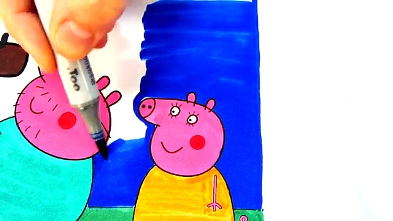 Daddy Pig Plays Game Kids Fun Art Coloring Book Pages with Colored Markers Videos For Kids