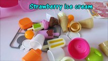 Toy ice cream cart learn colors names of foods lollipop candy chocolate strawberry ice cream kids to