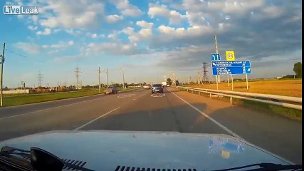 Driver takes their exit without yielding and crashes head-on into a truck