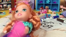 Anna and Elsa Toddlers Lost Puppy # 2 Frozen Elsya & Annya Barbie Dog Adopt Rapunzel Toys In Action