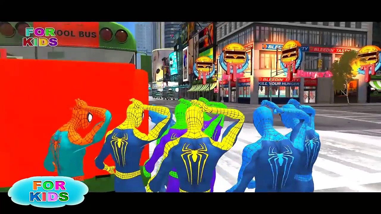 COLORS SPIDY Repairs SCHOOL BUS EPIC PARTY with DUPERHEROES FUN TRUCKS For Kids