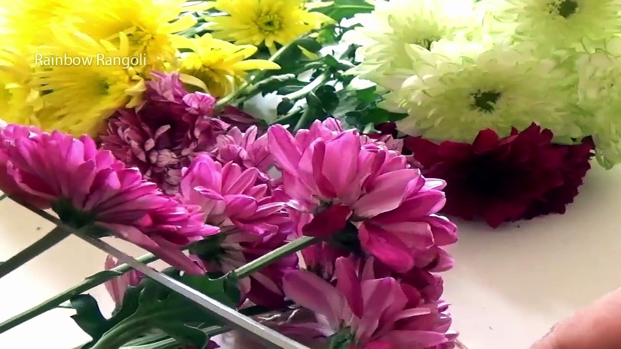How to make Chrysanthemum Garland? | Easy method to make sevanthi garland | Rainbow Rangoli