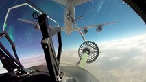F18 Pilot Refueling Mid-Air