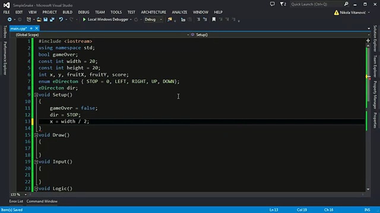 C++ Tutorial 18 - Simple Snake Game (Part 1)