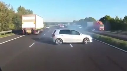 Truck Driver Forced To Test His Brakes