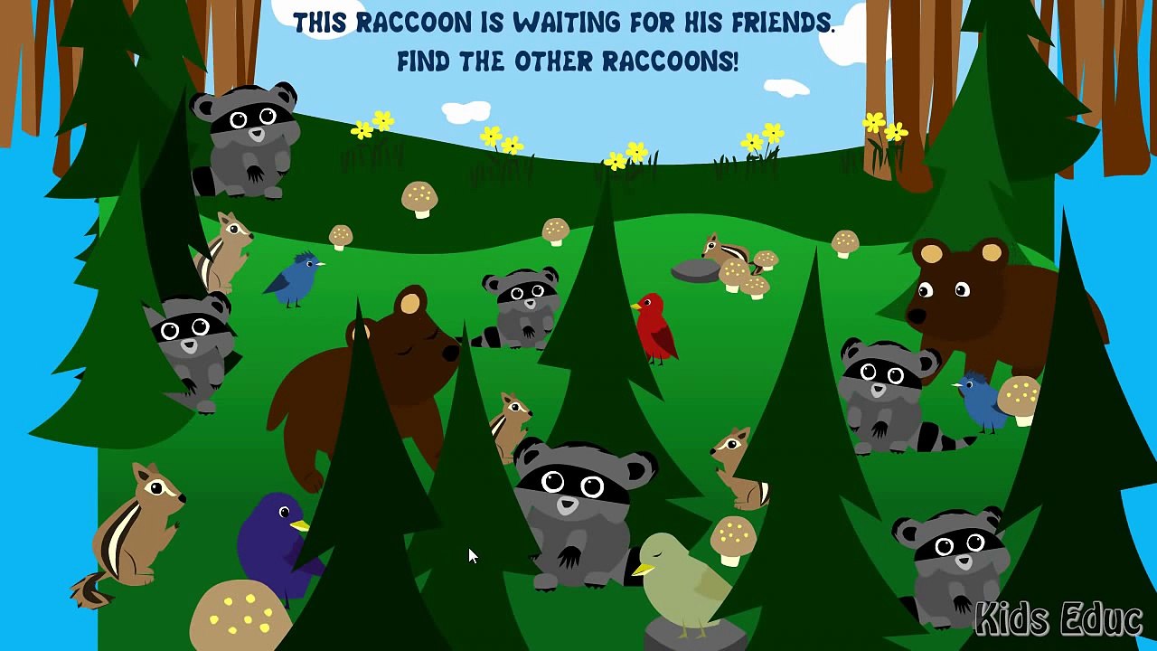Learning Animals and Plants In The Forest For Kids, Flashcards, Find + Count, Educational Baby
