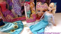 Búp Bê Barbie Thay đổi váy dạ hội cùng Công Chúa Disney (Bí Đỏ) Barbies Dress-up party Elsa Anna